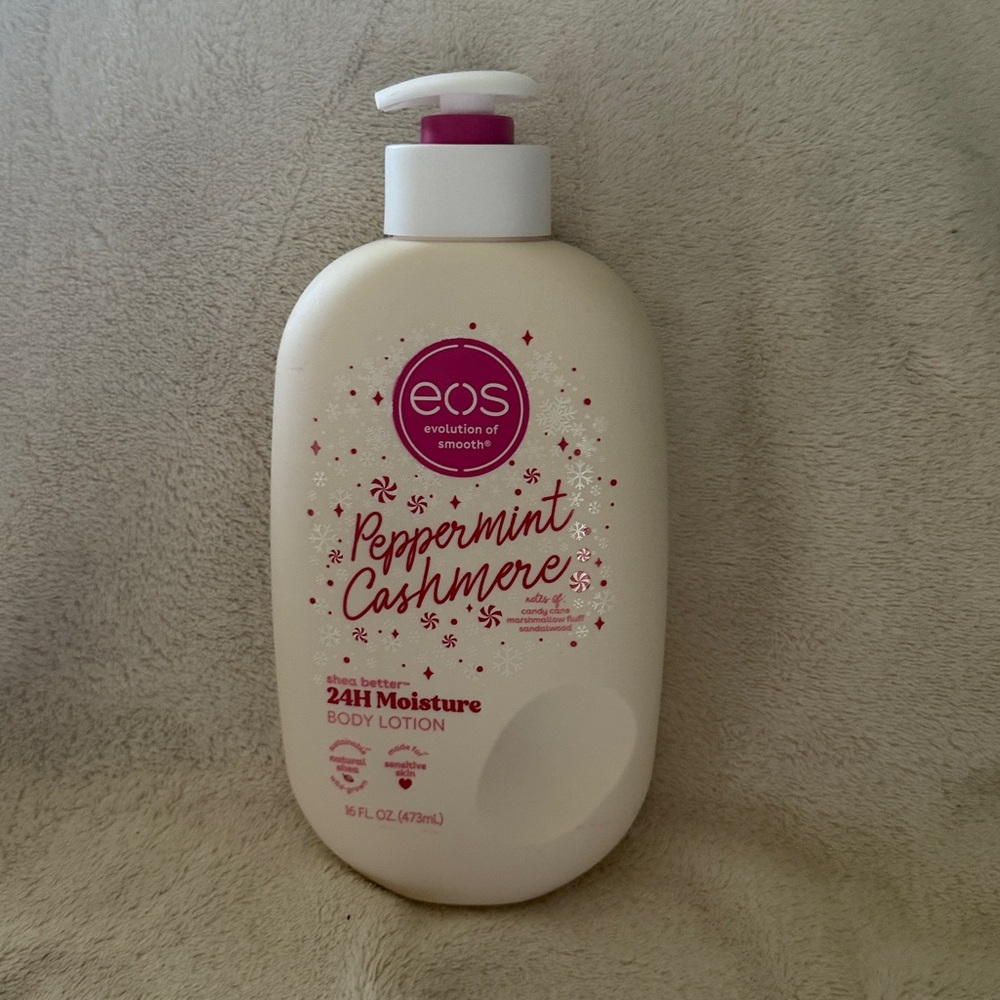 EOS holiday lotion peppermint cashmere